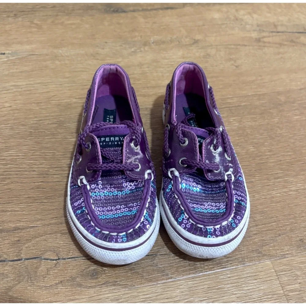 Girls Sperry Top Siders Bahama Purple Plum Sequin Boat Shoe Size‎ 9.5 Sparkle
